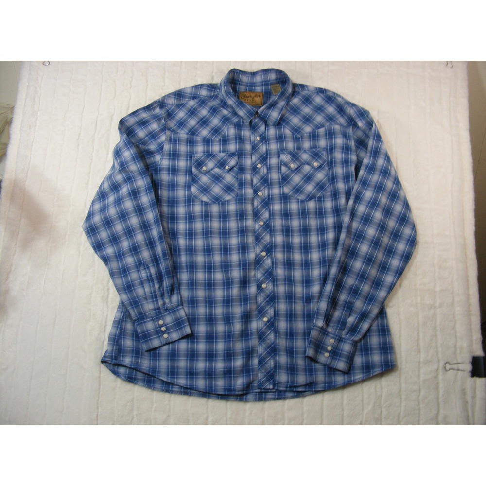Wrangler Retro Western Shirt Mens 3XT Blue Plaid Pearl Snap Long Sleeve